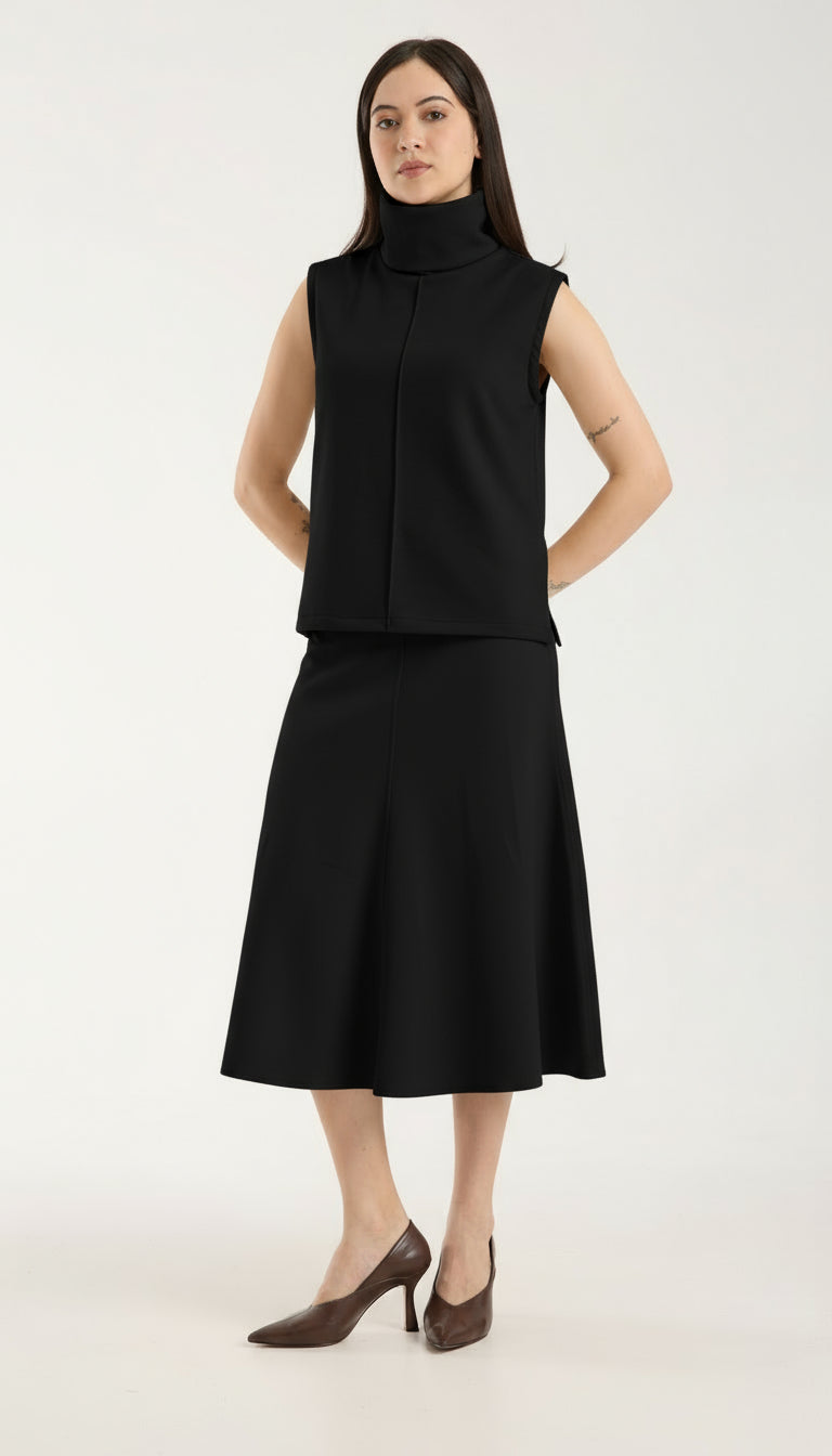 2'li Takım Yırtmaç Detaylı Üst & Yüksek Bel Midi Etek