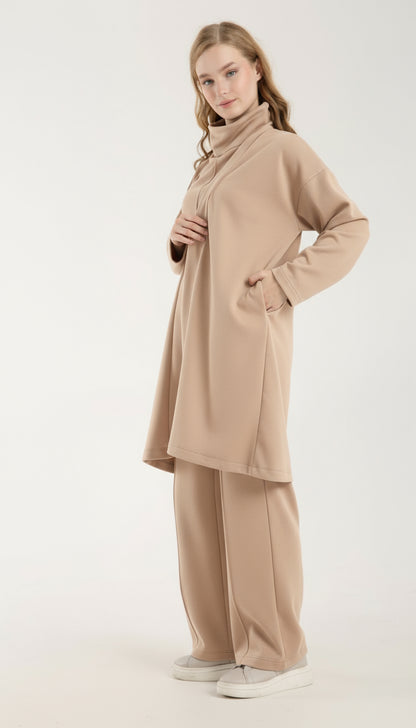 Şal Yaka Hırka & Yırtmaç Detaylı Üst & Yüksek Bel Düz Kesim Pantolon