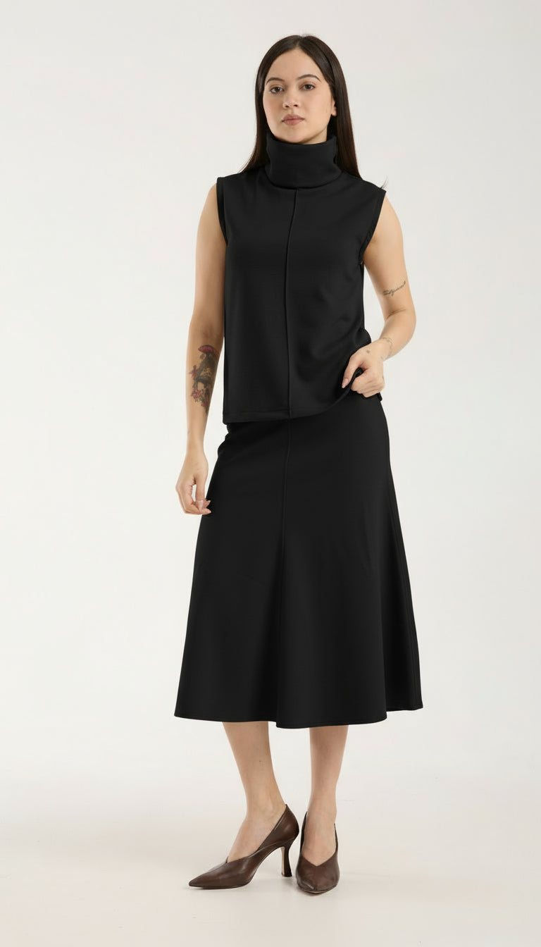 2'li Takım Yırtmaç Detaylı Üst & Yüksek Bel Midi Etek