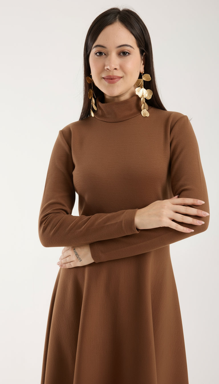 Heat-Tech Yüksek Yaka Midi Elbise