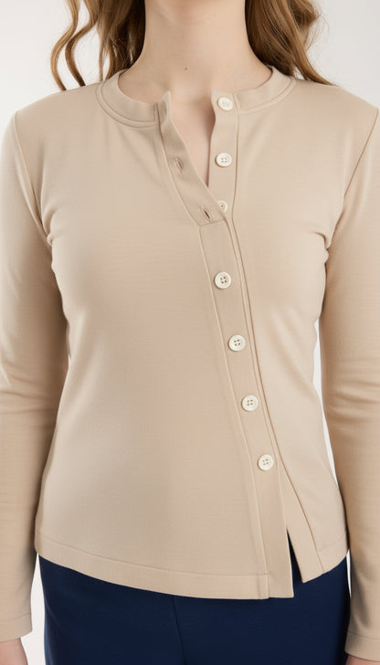 Asimetrik Düğme Detaylı Brami Üst