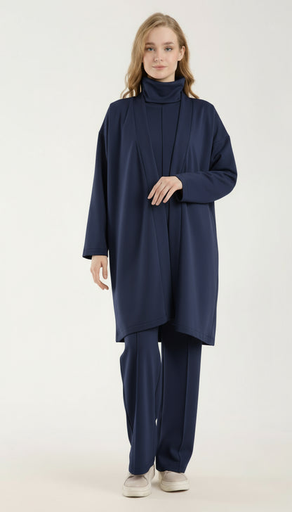 Şal Yaka Hırka & Yırtmaç Detaylı Üst & Yüksek Bel Düz Kesim Pantolon