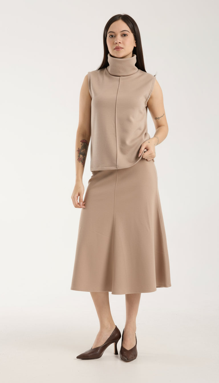 2'li Takım Yırtmaç Detaylı Üst & Yüksek Bel Midi Etek