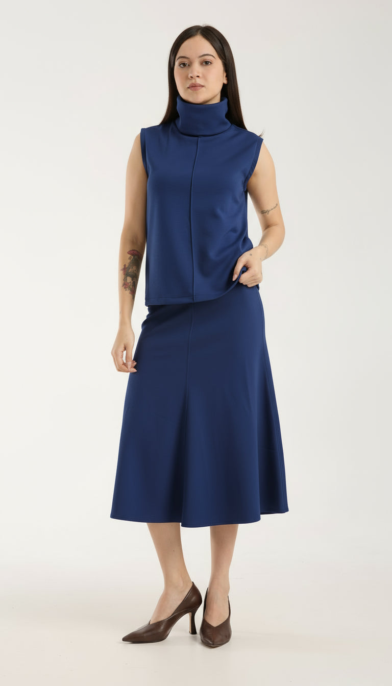 2'li Takım Yırtmaç Detaylı Üst & Yüksek Bel Midi Etek