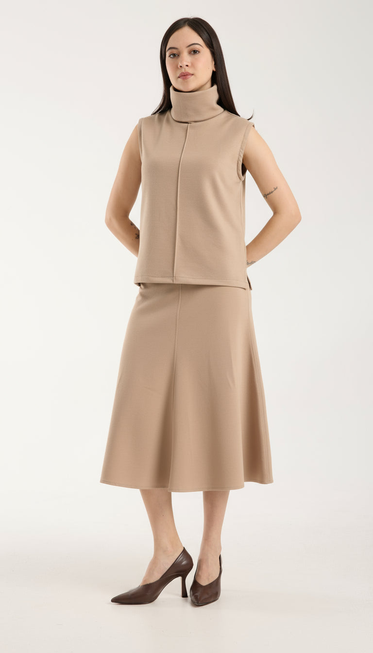 2'li Takım Yırtmaç Detaylı Üst & Yüksek Bel Midi Etek