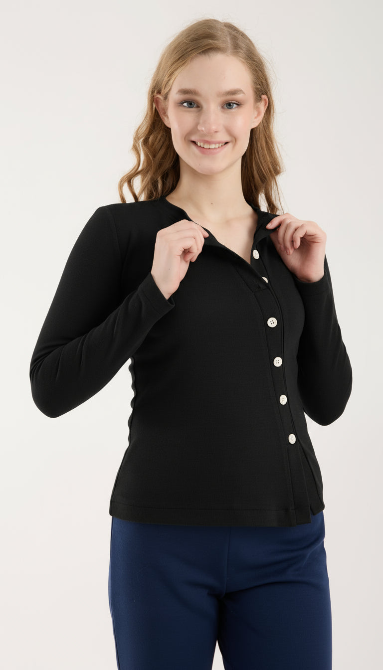 Asimetrik Düğme Detaylı Brami Üst