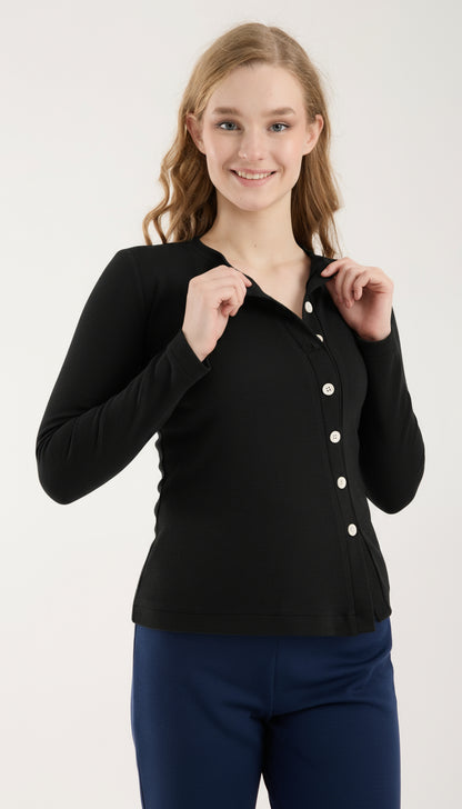 Asimetrik Düğme Detaylı Brami Üst