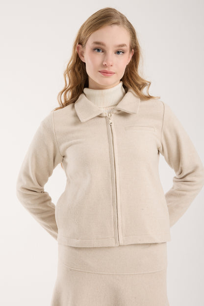 3 Parça Set Katlanabilir Balıkçı Yaka Üst & Kısa Ceket & Kloş Uzun Etek