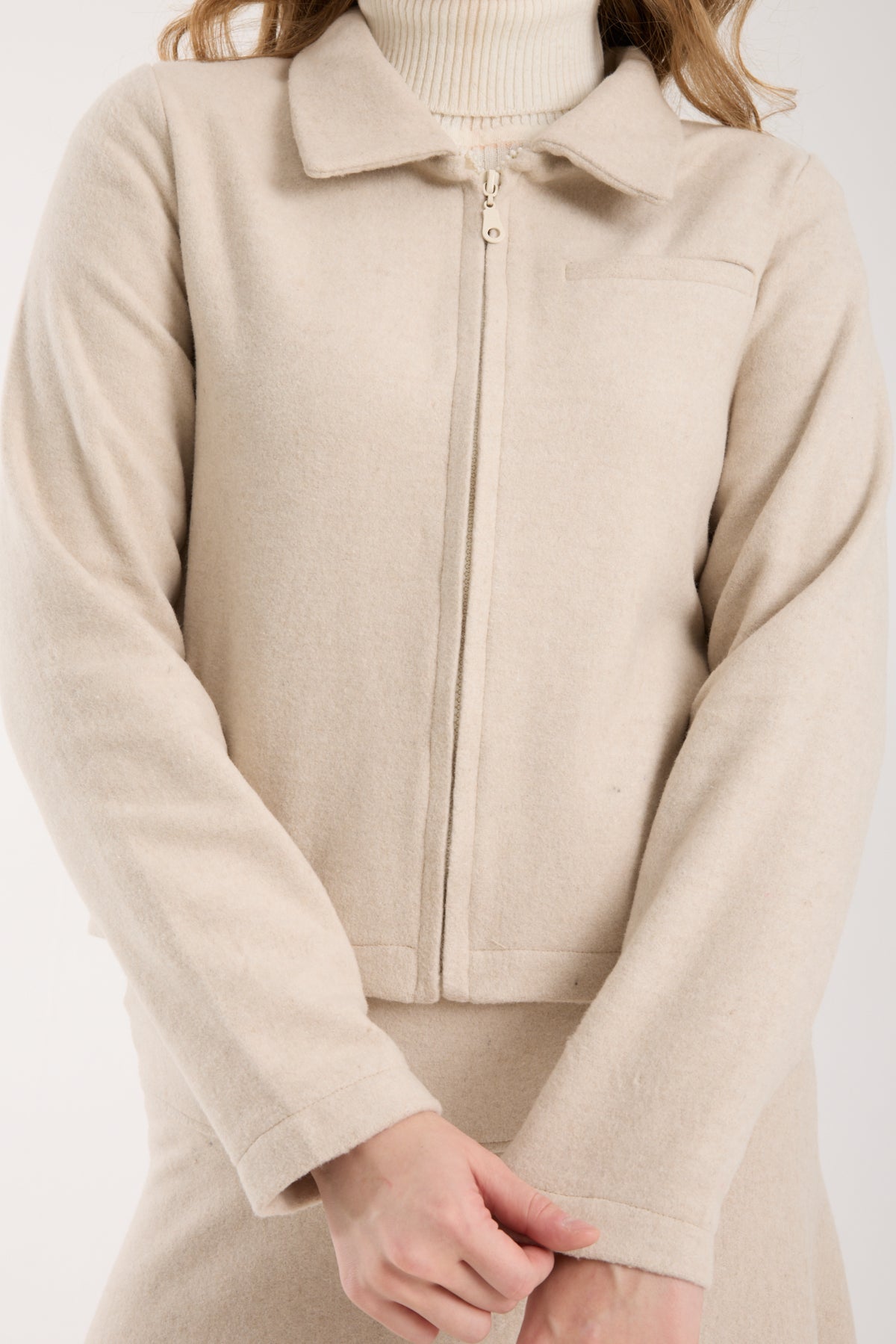 2 Parça Set Tam Fermuarlı Kısa Ceket ve Kloş Uzun Etek