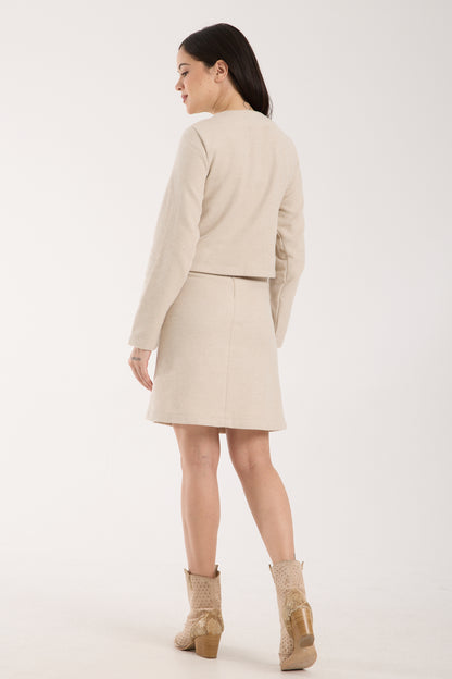 2 Parça Set Düğmeli Plaketli Kısa Ceket & Kloş Etek Uçlu Mini Etek