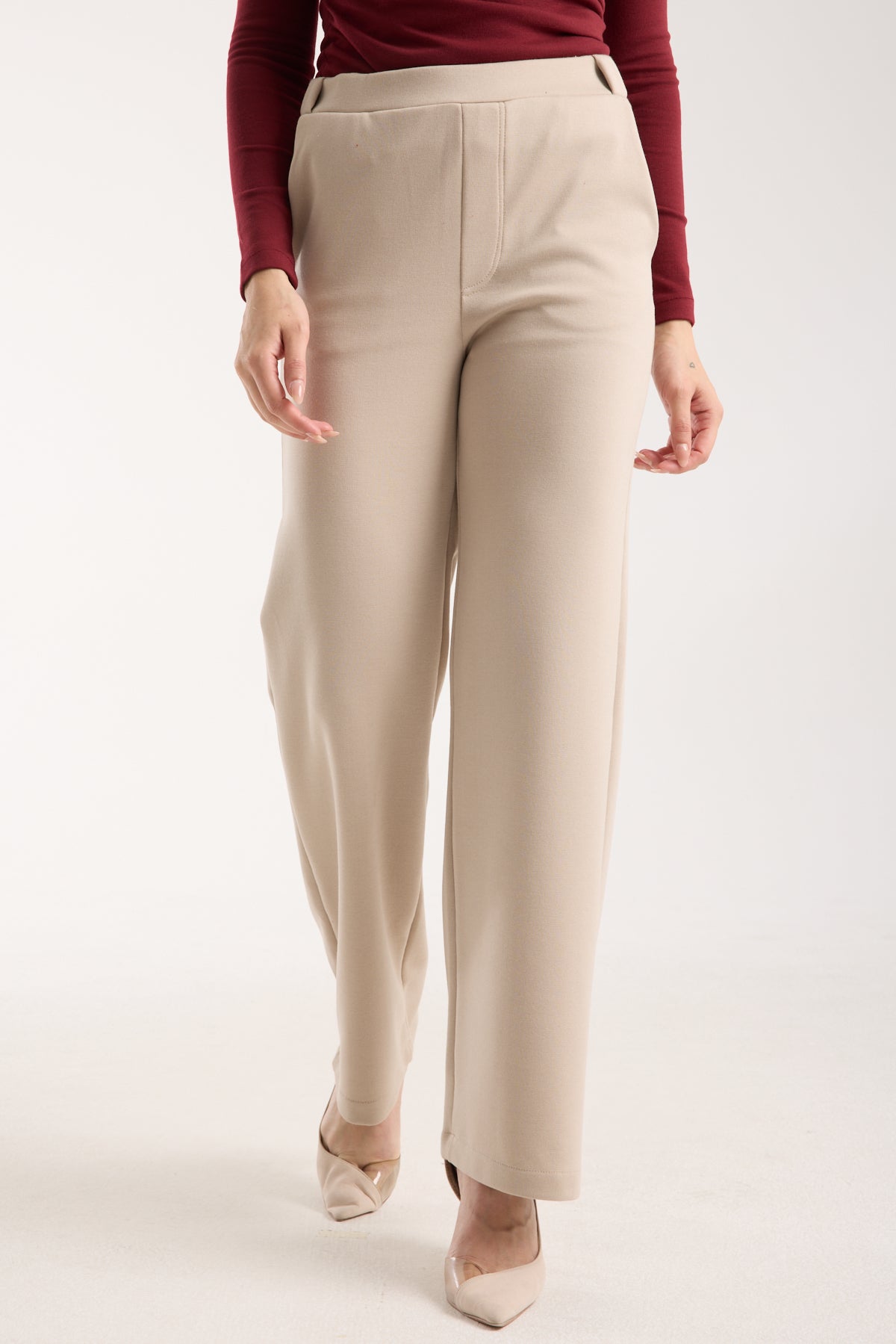 Esnek Orta Bel Düz Paça Pantolon