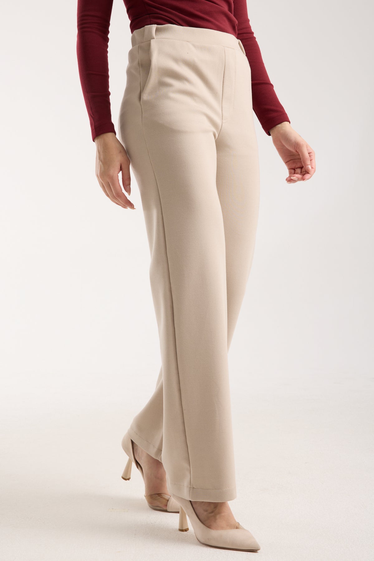 Esnek Orta Bel Düz Paça Pantolon