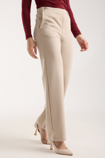 Esnek Orta Bel Düz Paça Pantolon