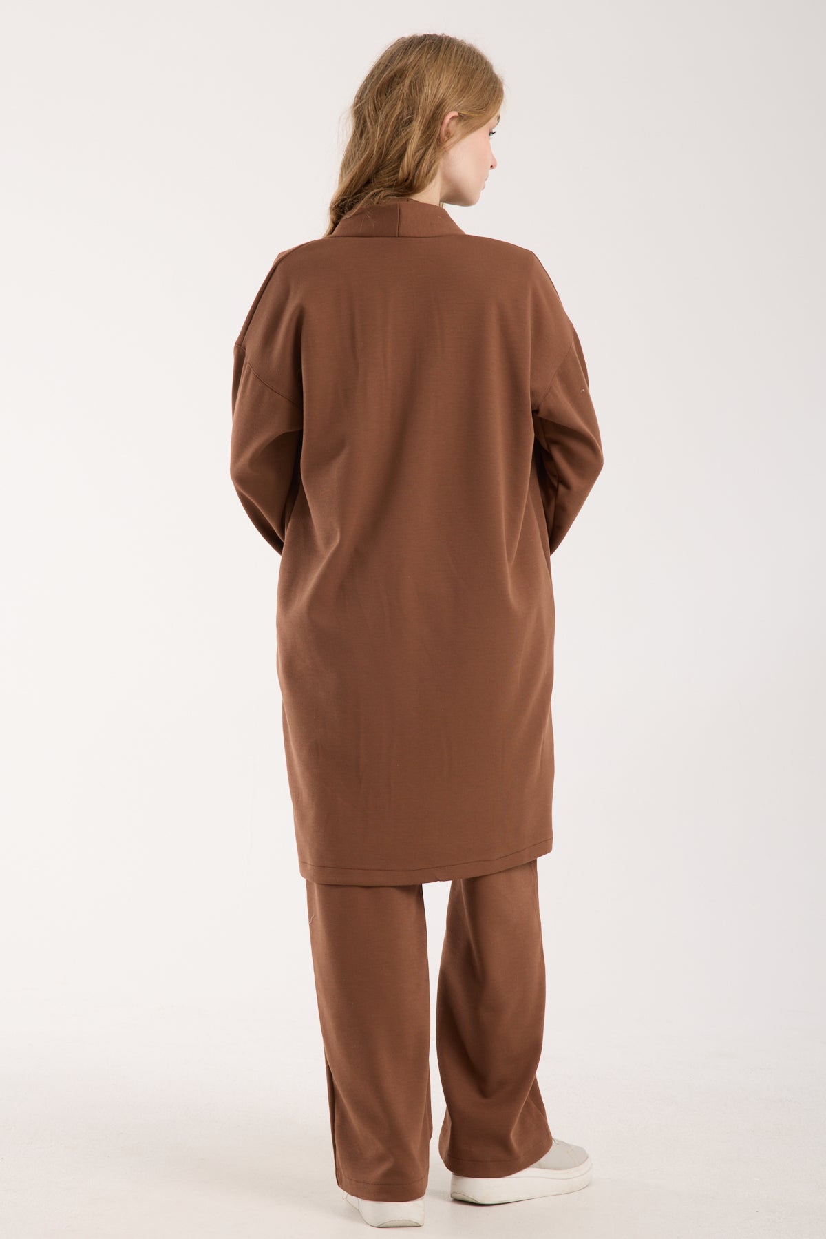 Şal Yaka Hırka & Yırtmaç Detaylı Üst & Yüksek Bel Düz Kesim Pantolon