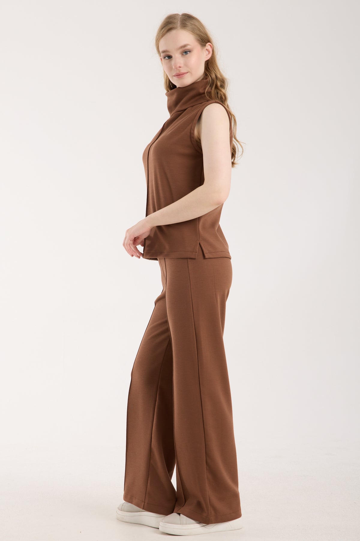 2'li Takım Yırtmaç Detaylı Üst & Yüksek Bel Düz Kesim Pantolon