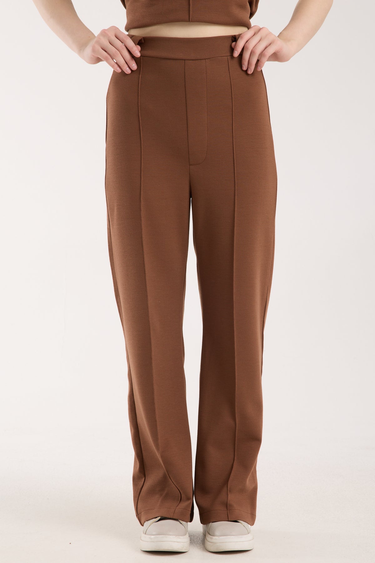 2'li Takım Yırtmaç Detaylı Üst & Yüksek Bel Düz Kesim Pantolon