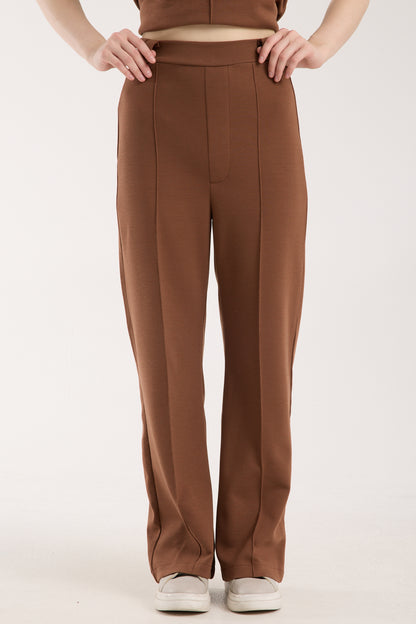 2'li Takım Yırtmaç Detaylı Üst & Yüksek Bel Düz Kesim Pantolon