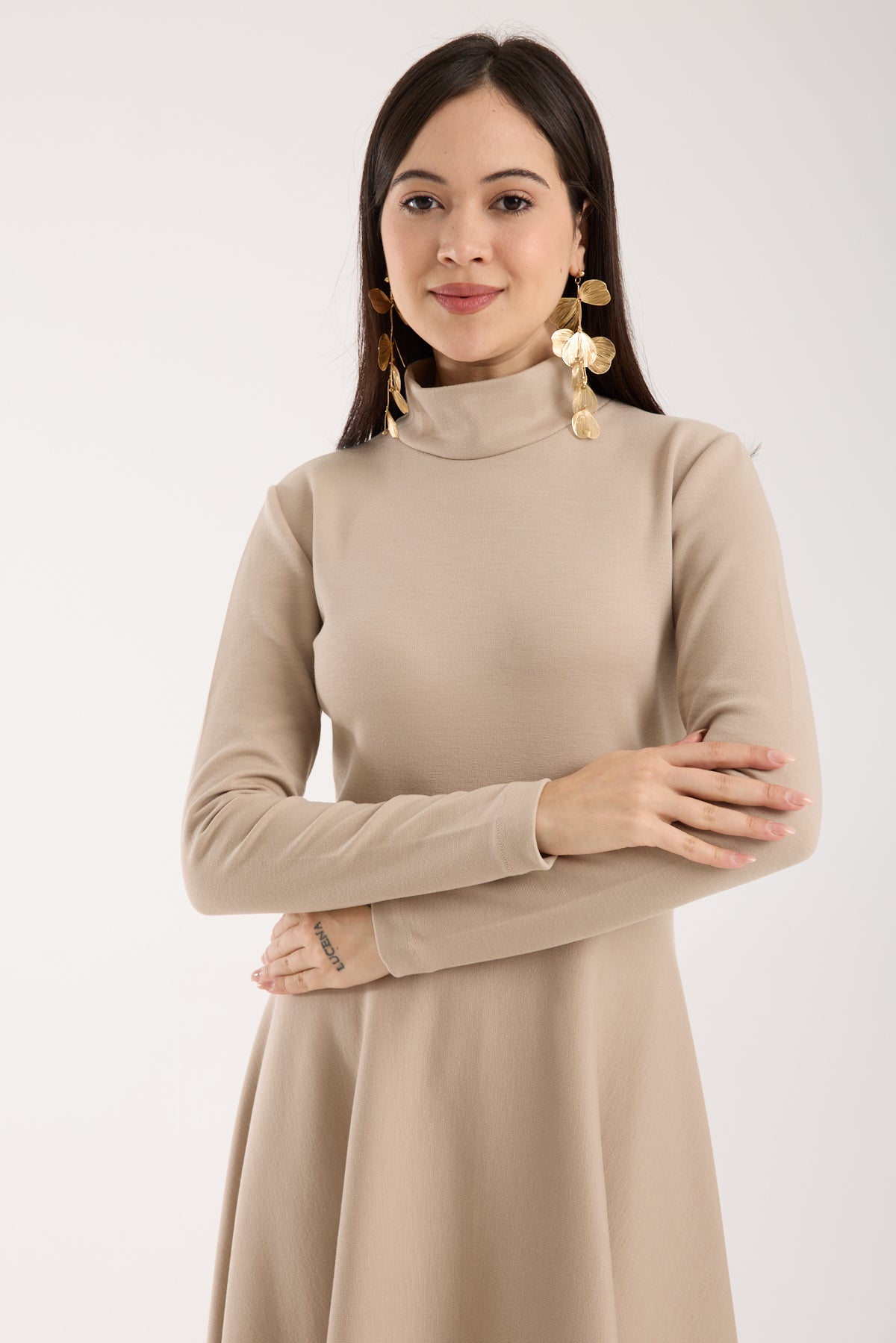 Heat-Tech Yüksek Yaka Midi Elbise