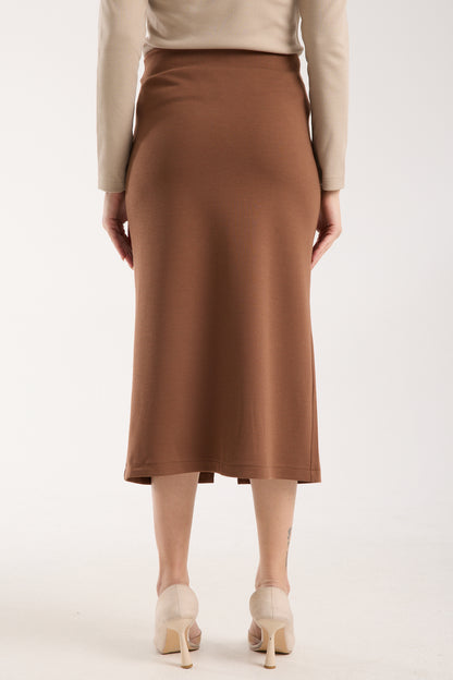 Cep Detaylı Önden Yırtmaçlı Kalem Etek