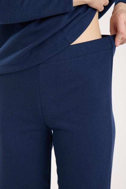 Dokulu Orta Bel Pull-on Pantolon