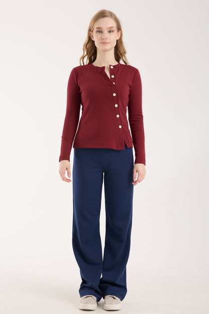 Asimetrik Düğme Detaylı Brami Üst