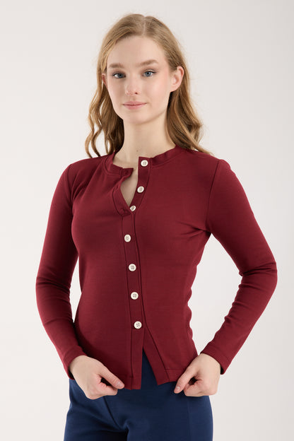 Asimetrik Düğme Detaylı Brami Üst