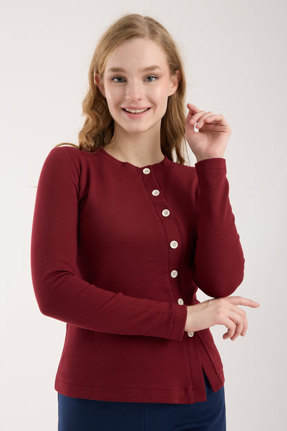 Asimetrik Düğme Detaylı Brami Üst