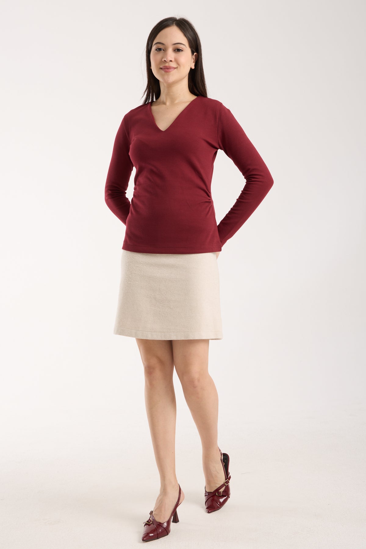 V Yaka Yandan Büzgülü Brami Üst