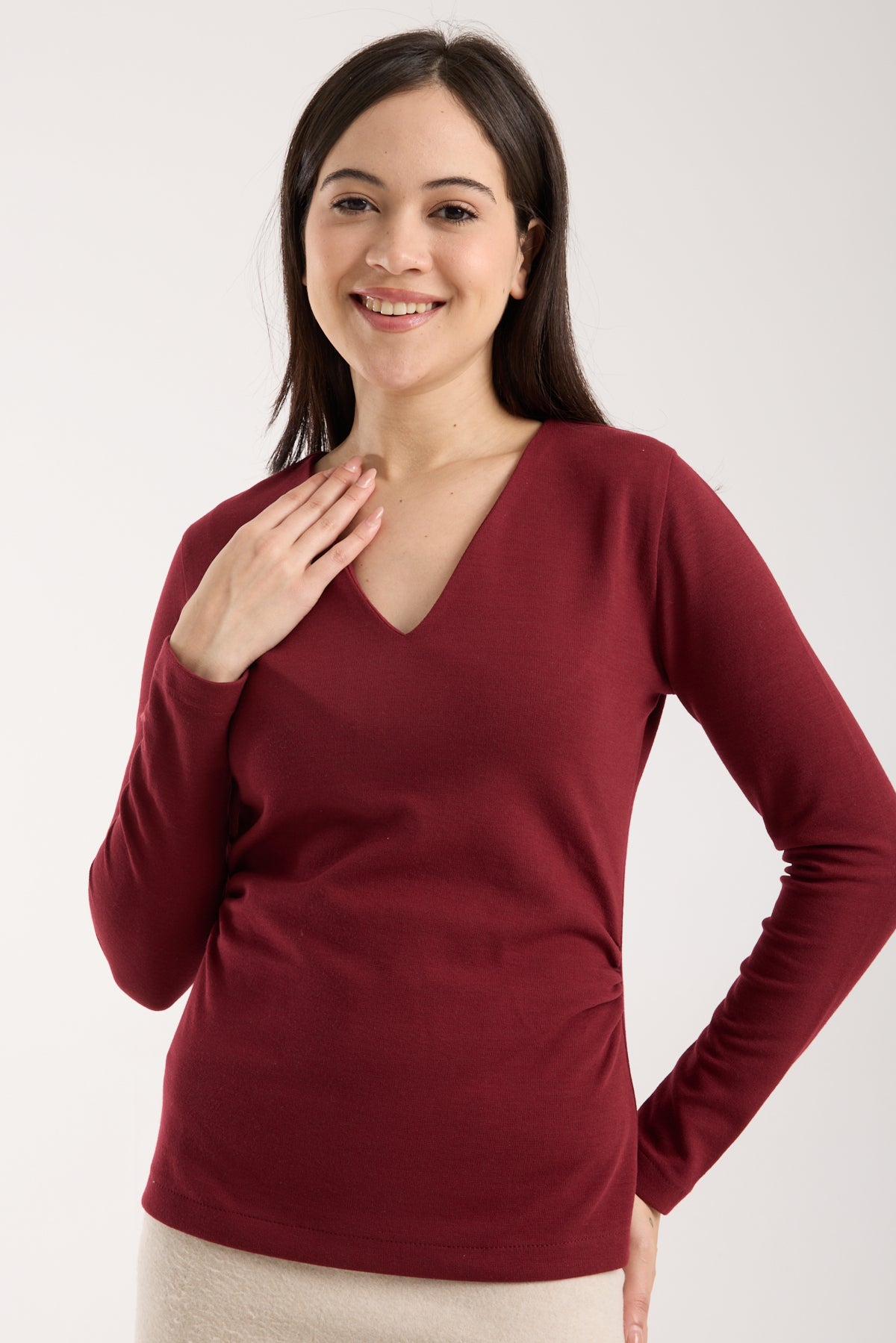 V Yaka Yandan Büzgülü Brami Üst