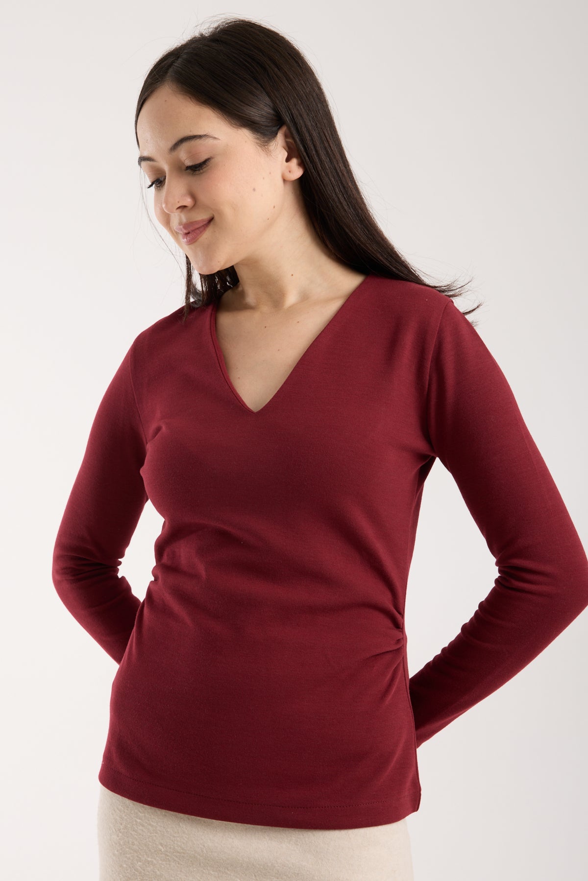 V Yaka Yandan Büzgülü Brami Üst