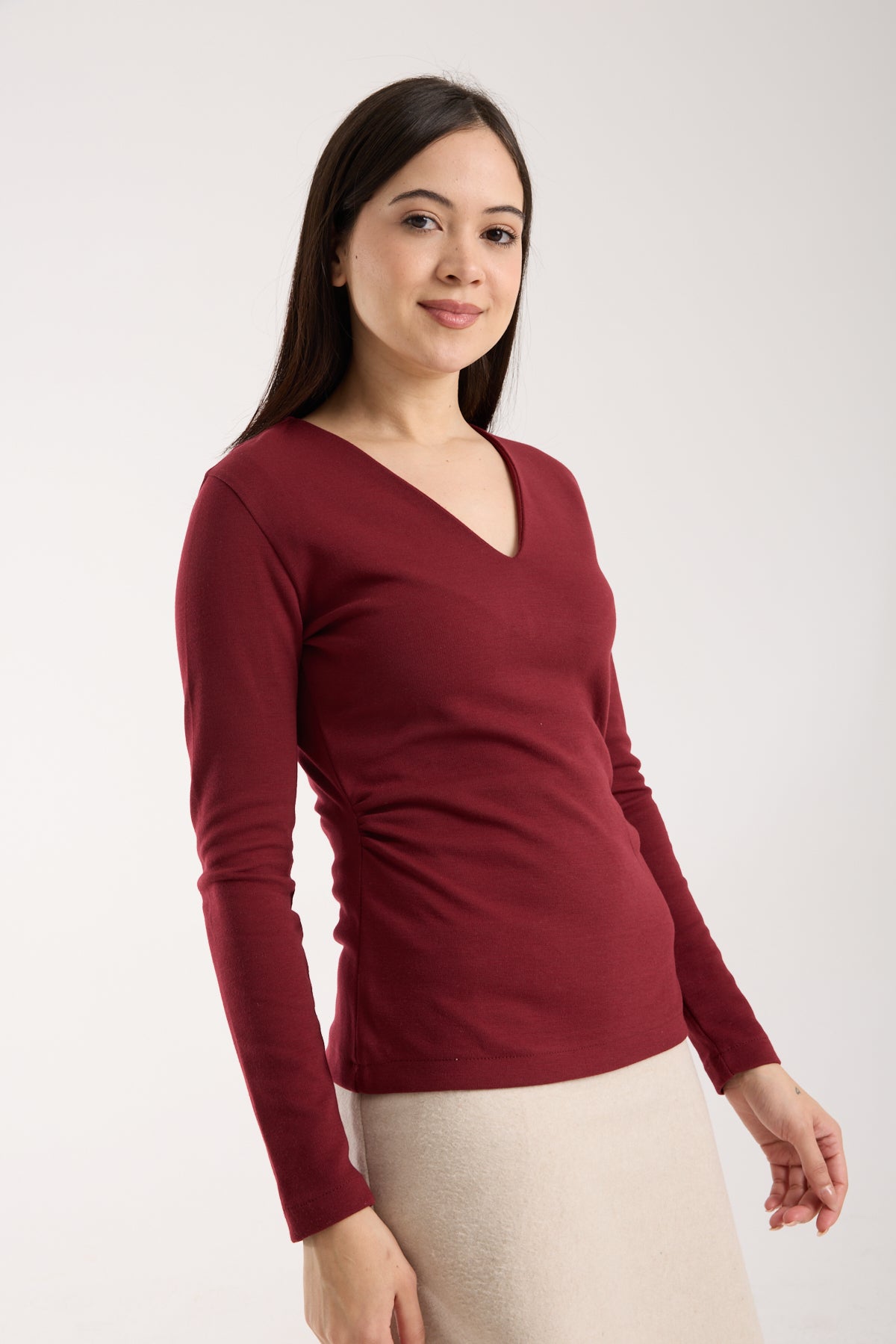 V Yaka Yandan Büzgülü Brami Üst