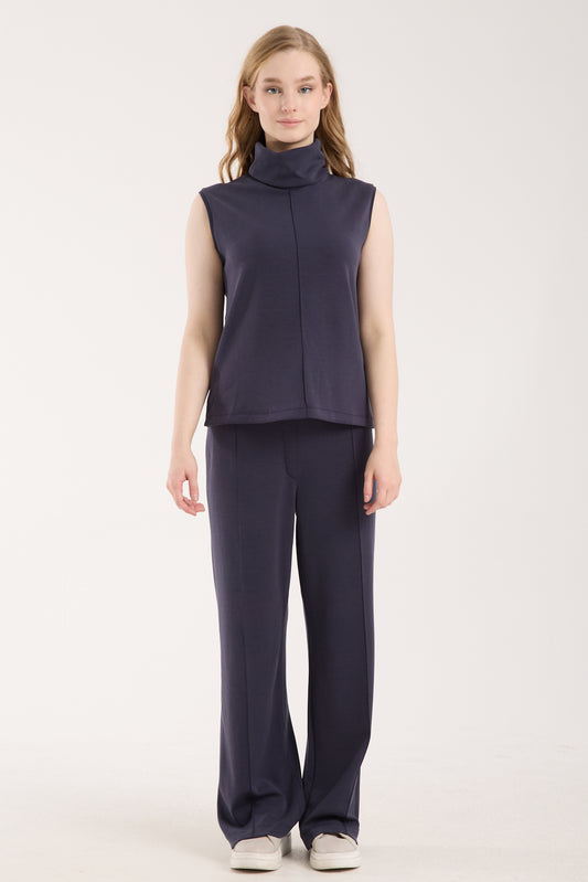 2'li Modal Takım Yırtmaç Detaylı Üst & Yüksek Bel Düz Kesim Pantolon