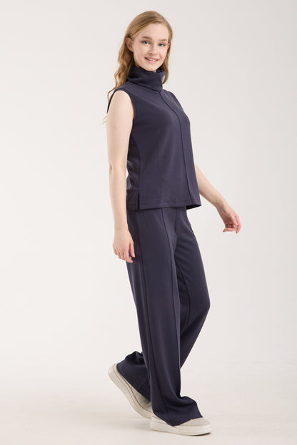 2'li Modal Takım Yırtmaç Detaylı Üst & Yüksek Bel Düz Kesim Pantolon