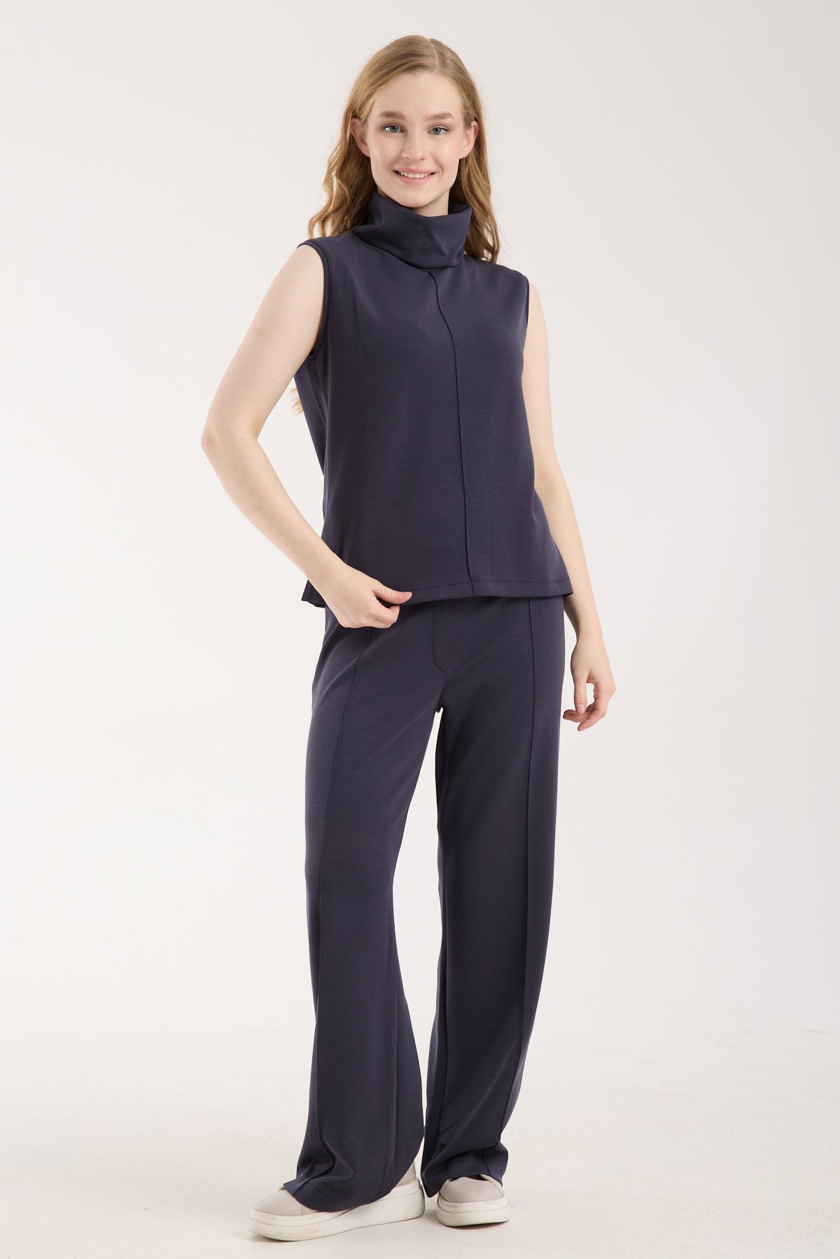 2'li Modal Takım Yırtmaç Detaylı Üst & Yüksek Bel Düz Kesim Pantolon