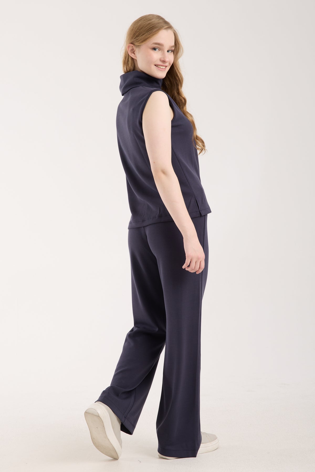 2'li Modal Takım Yırtmaç Detaylı Üst & Yüksek Bel Düz Kesim Pantolon