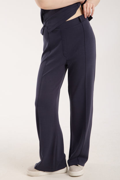 2'li Modal Takım Yırtmaç Detaylı Üst & Yüksek Bel Düz Kesim Pantolon