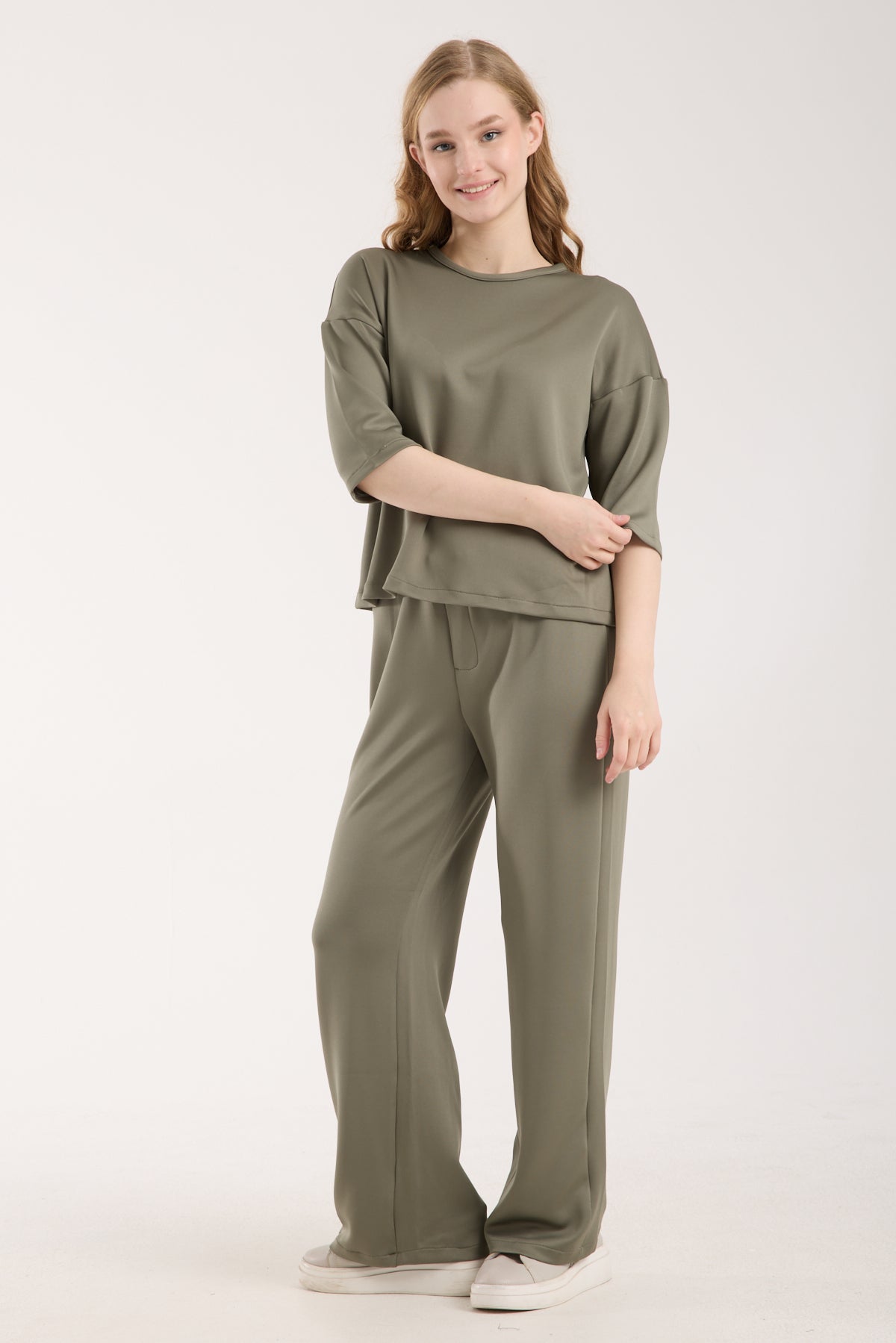 2 Parça Set Üç Çeyrek Kollu Üst & Rahat Modal Pantolon