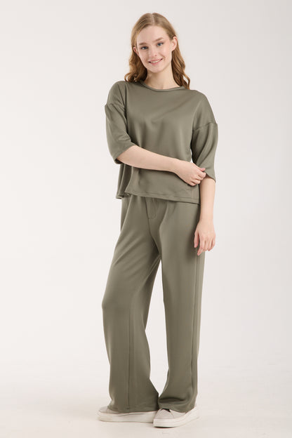 2 Parça Set Üç Çeyrek Kollu Üst & Rahat Modal Pantolon