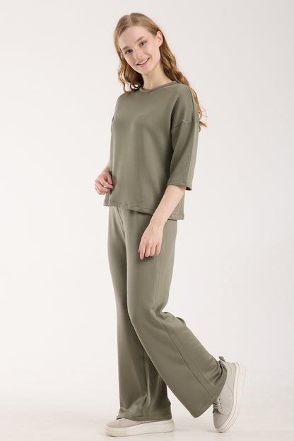 2 Parça Set Üç Çeyrek Kollu Üst & Rahat Modal Pantolon