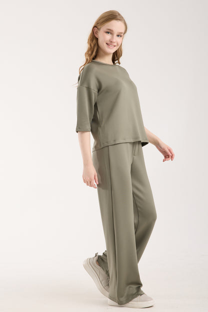 2 Parça Set Üç Çeyrek Kollu Üst & Rahat Modal Pantolon