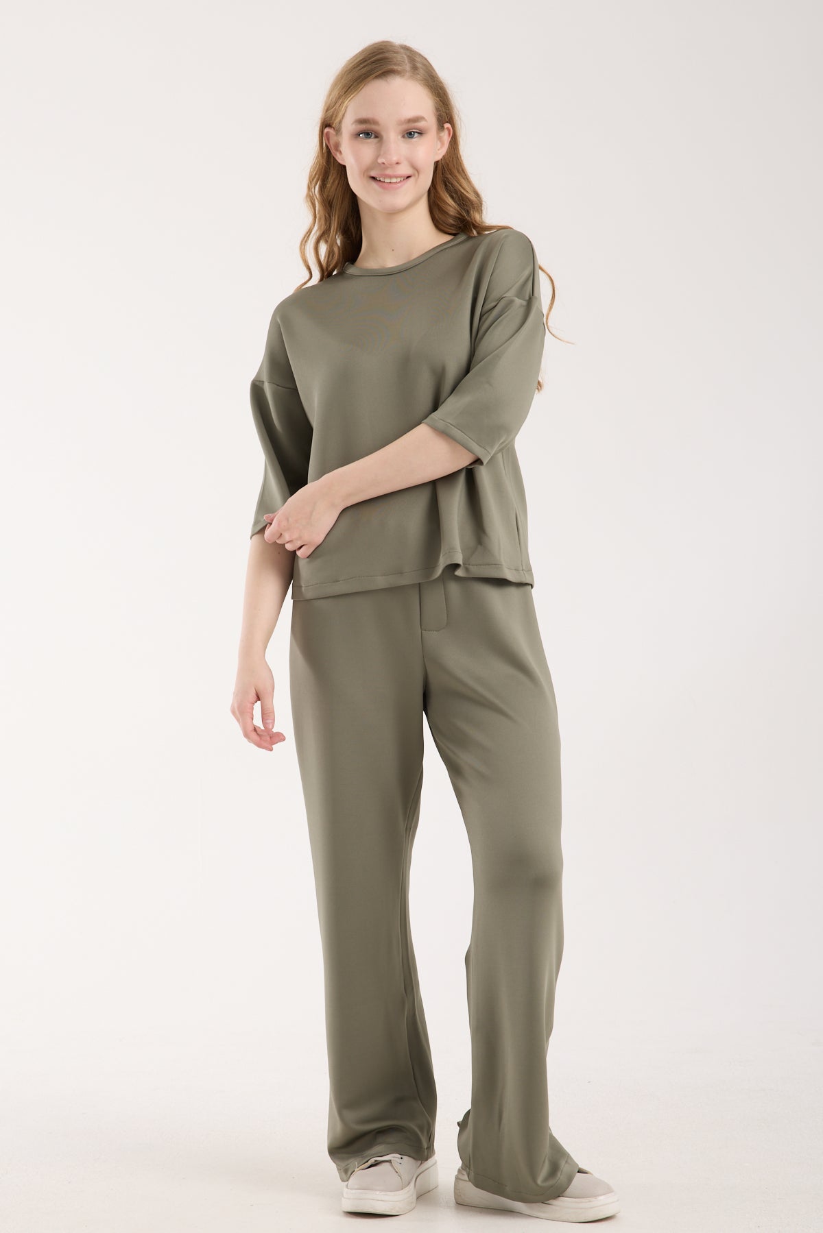 2 Parça Set Üç Çeyrek Kollu Üst & Rahat Modal Pantolon