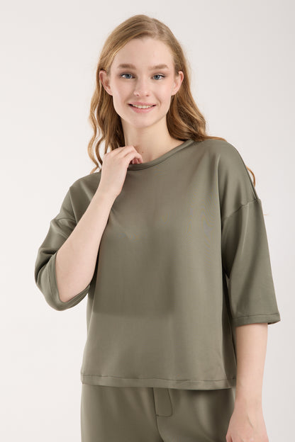 2 Parça Set Üç Çeyrek Kollu Üst & Rahat Modal Pantolon