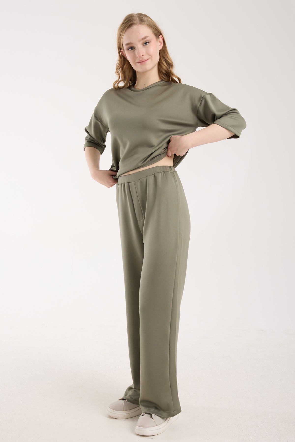 2 Parça Set Üç Çeyrek Kollu Üst & Rahat Modal Pantolon