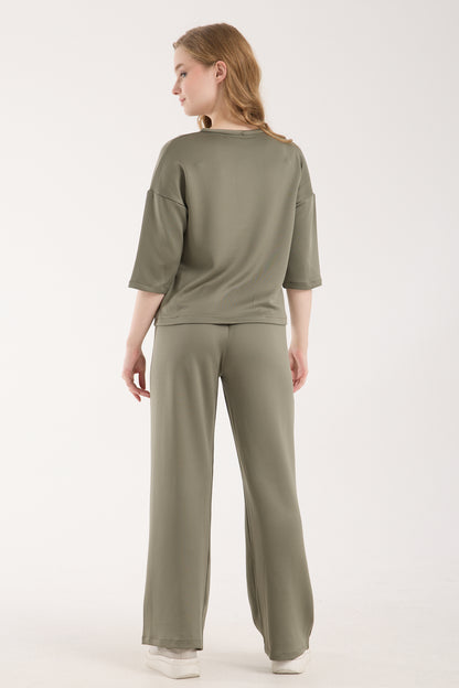 2 Parça Set Üç Çeyrek Kollu Üst & Rahat Modal Pantolon