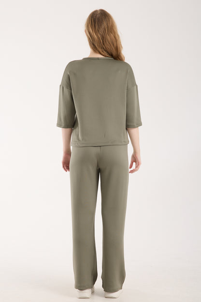 2 Parça Set Üç Çeyrek Kollu Üst & Rahat Modal Pantolon