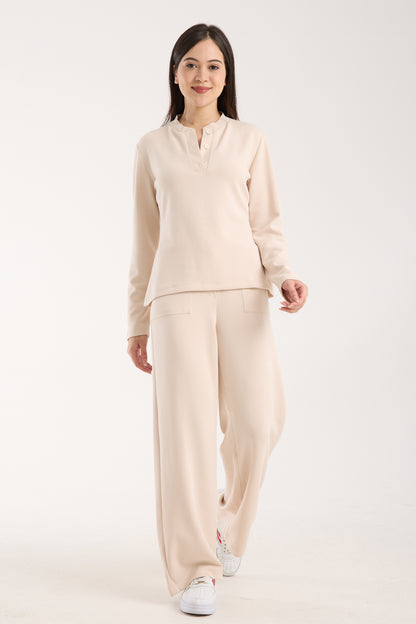 2 Parça Set Düğmeli Henley Bralet Üst & Düğmeli Cepli Pantolon