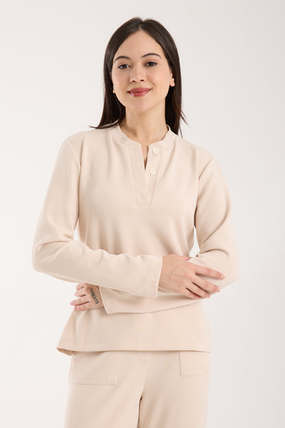 2 Parça Set Düğmeli Henley Bralet Üst & Düğmeli Cepli Pantolon