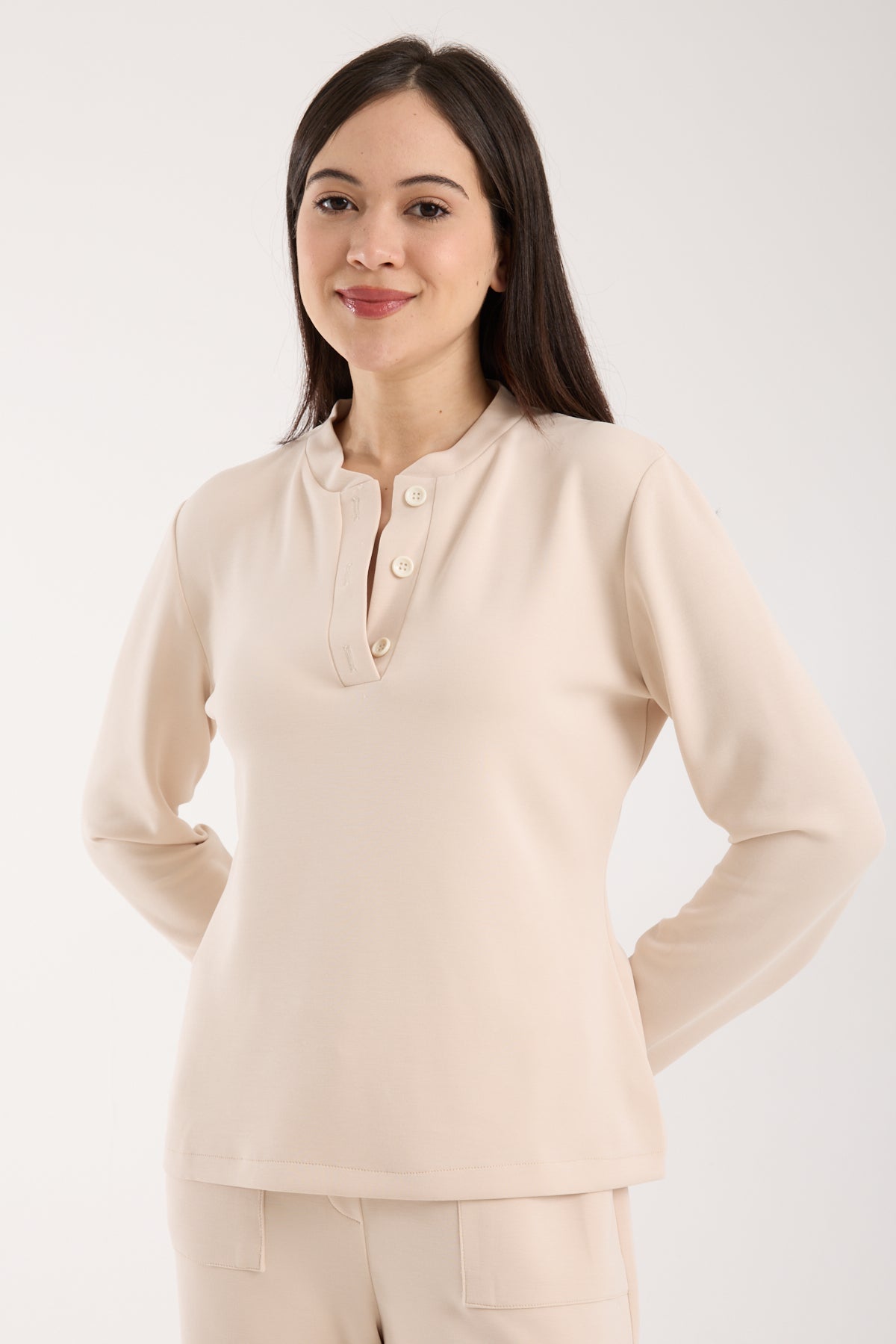 2 Parça Set Düğmeli Henley Bralet Üst & Düğmeli Cepli Pantolon