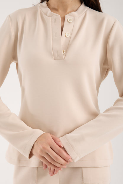 2 Parça Set Düğmeli Henley Bralet Üst & Düğmeli Cepli Pantolon