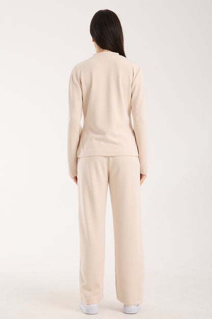 2 Parça Set Düğmeli Henley Bralet Üst & Düğmeli Cepli Pantolon